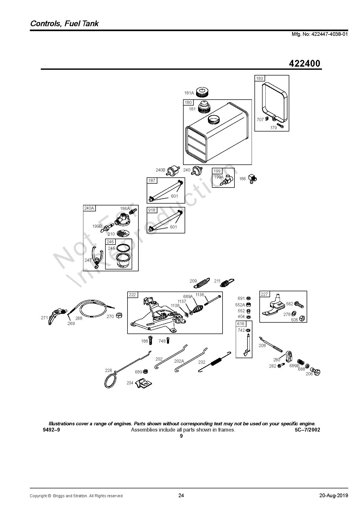 Vue éclatée Carburateur Briggs Et Stratton 5 Hp Réservoir - Régulateur